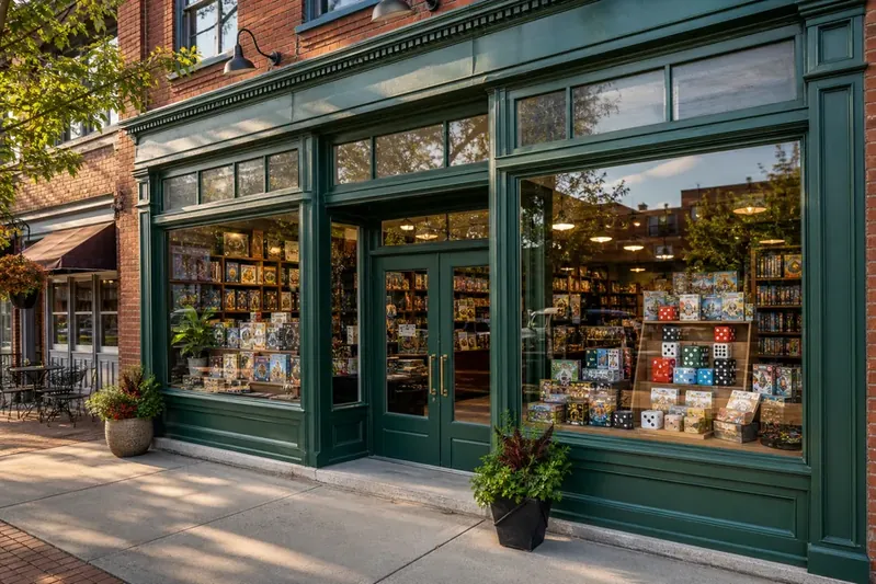 Exterior view of board game shop storefront