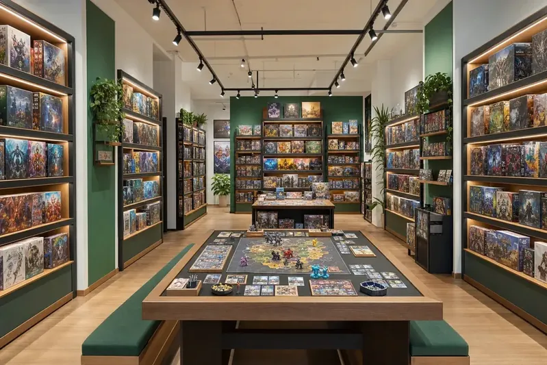 Interior of Apex Quest board game store with shelves of games